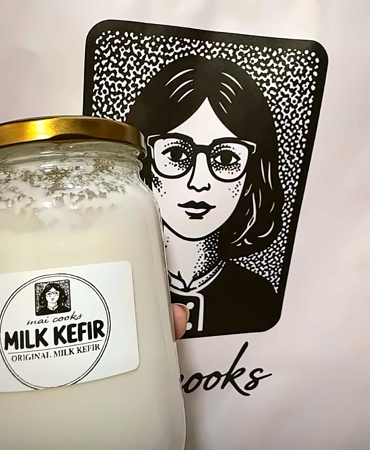 A large jar of Mai Cooks original milk kefir